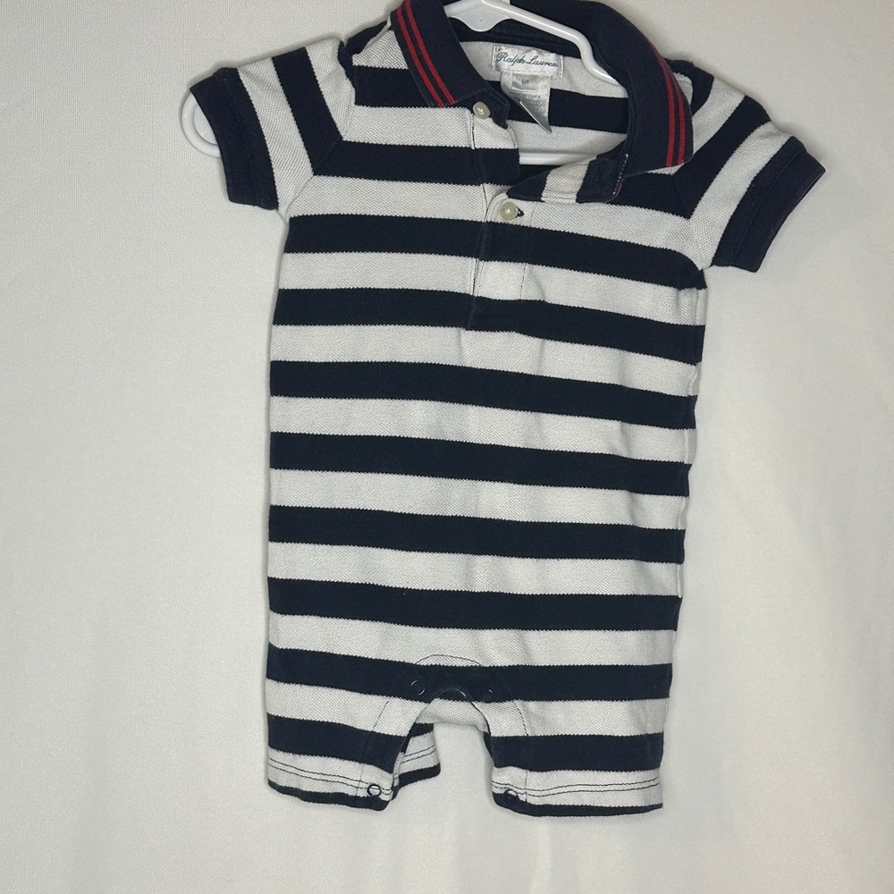 Ralph Lauren Navy and White Striped Baby Romper
